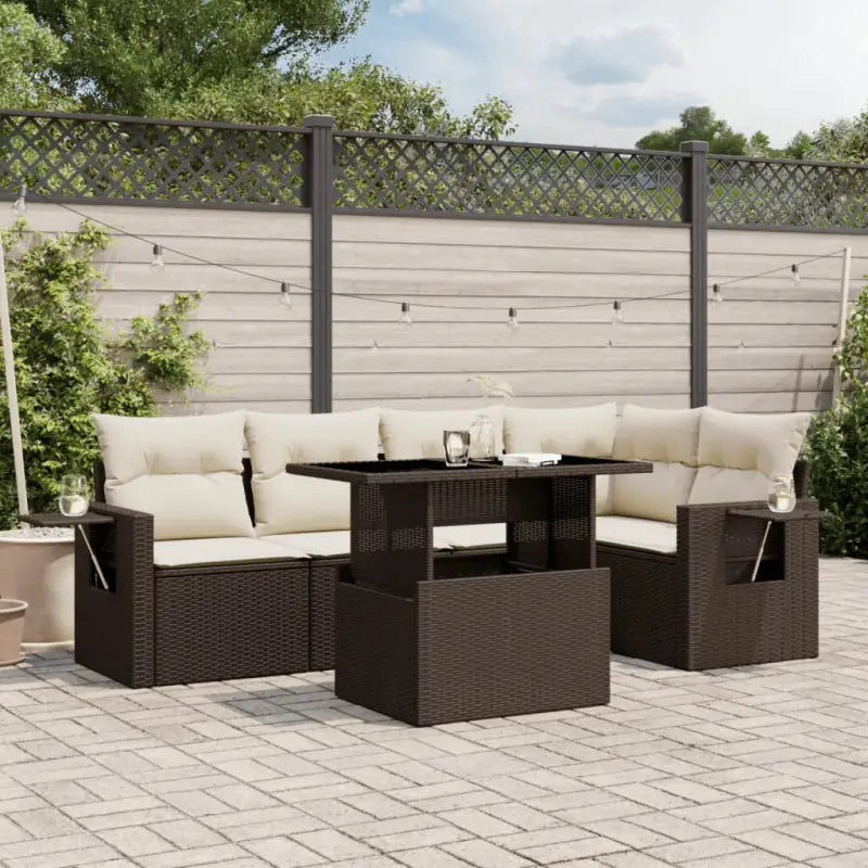 Loungeset met beige materiaal en gepoedercoat staal voor buitengebruik - Bruin en crème / zonder opbergruimte - Tuinsets