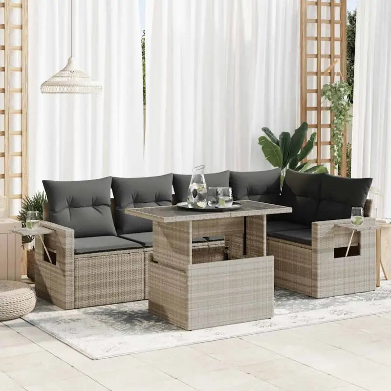 Loungeset met beige materiaal en gepoedercoat staal voor buitengebruik - Lichtgrijs / met opbergruimte - Tuinsets