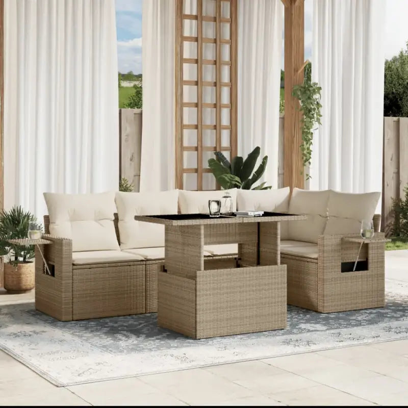 Loungeset met beige materiaal en gepoedercoat staal voor buitengebruik - beige en crèmekleurig / zonder opbergruimte