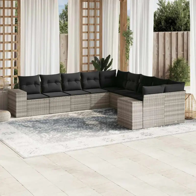 Loungeset met beige materiaal en gepoedercoat staal voor buitenplezier - Lichtgrijs / Met tafel - Tuinsets