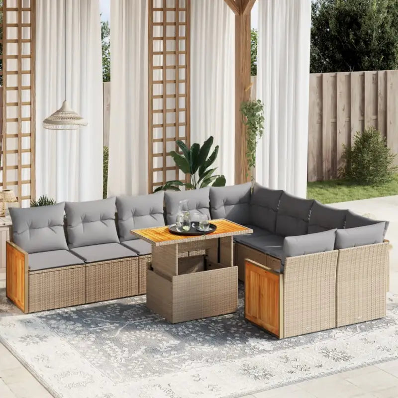 Loungeset met beige materiaal en gepoedercoat staal voor buitenplezier - Beige en grijs - Tuinsets