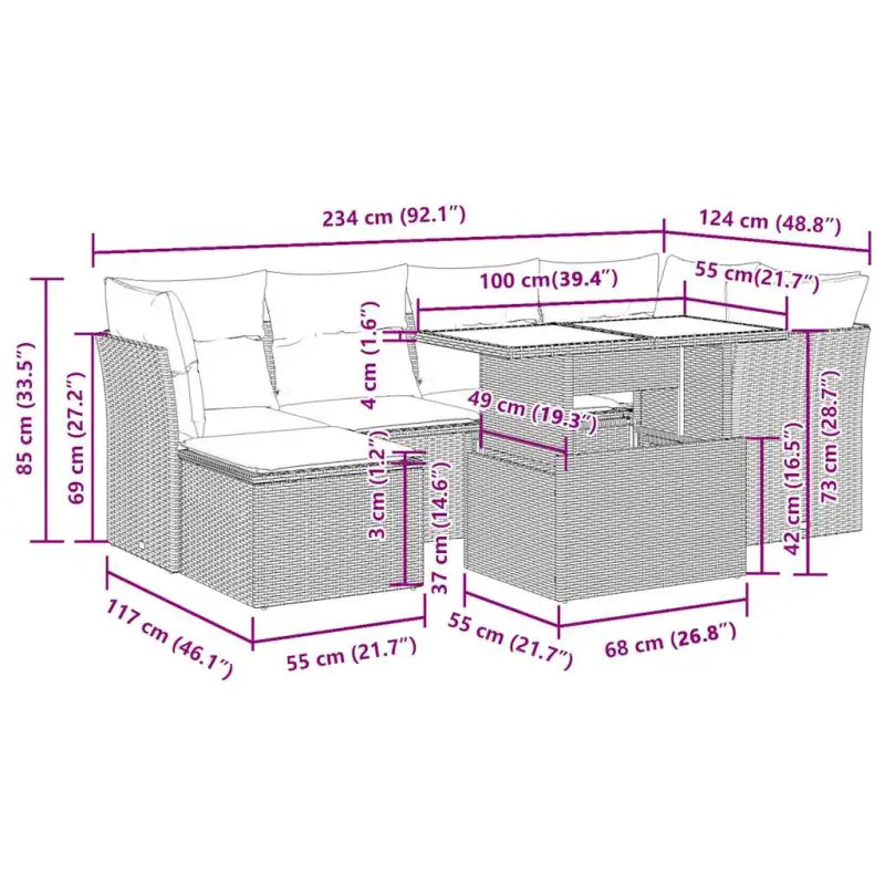 Loungeset met beige materiaal en gepoedercoat staal afmetingen - Tuinsets