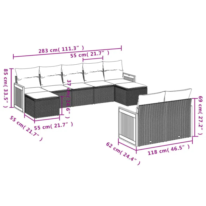 Loungeset met beige materiaal en gepoedercoat staal afmetingen - Tuinsets