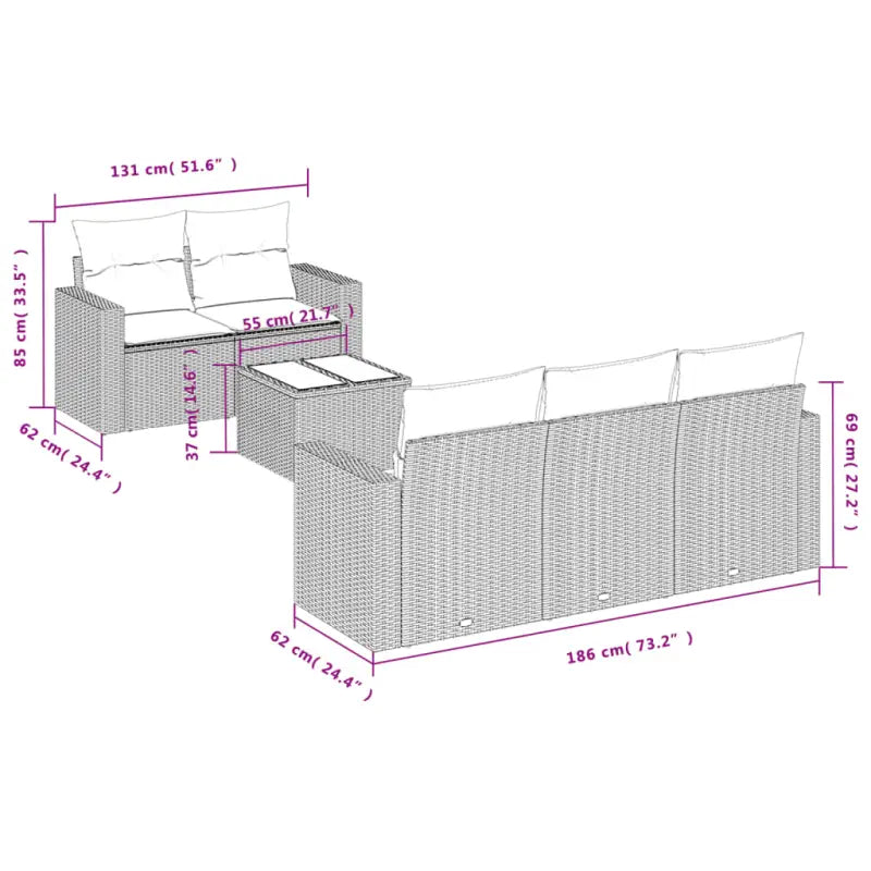 Loungeset met beige materiaal en gepoedercoat staal afmetingen - Tuinsets