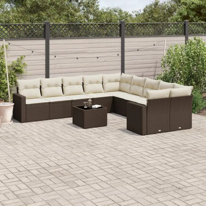 Loungeset met beige materiaal en gepoedercoat staal afmetingen - Bruin en crème / Met tafel - Tuinsets