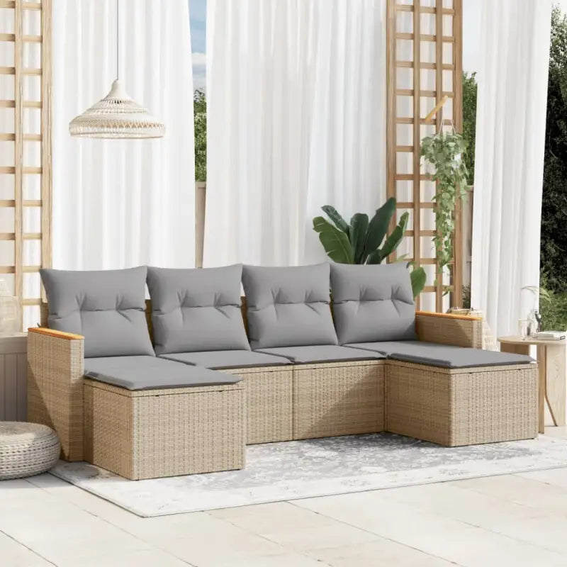 Loungeset met beige materiaal en gepoedercoat staal afmetingen - Beige en grijs / Zonder tafel - Tuinsets