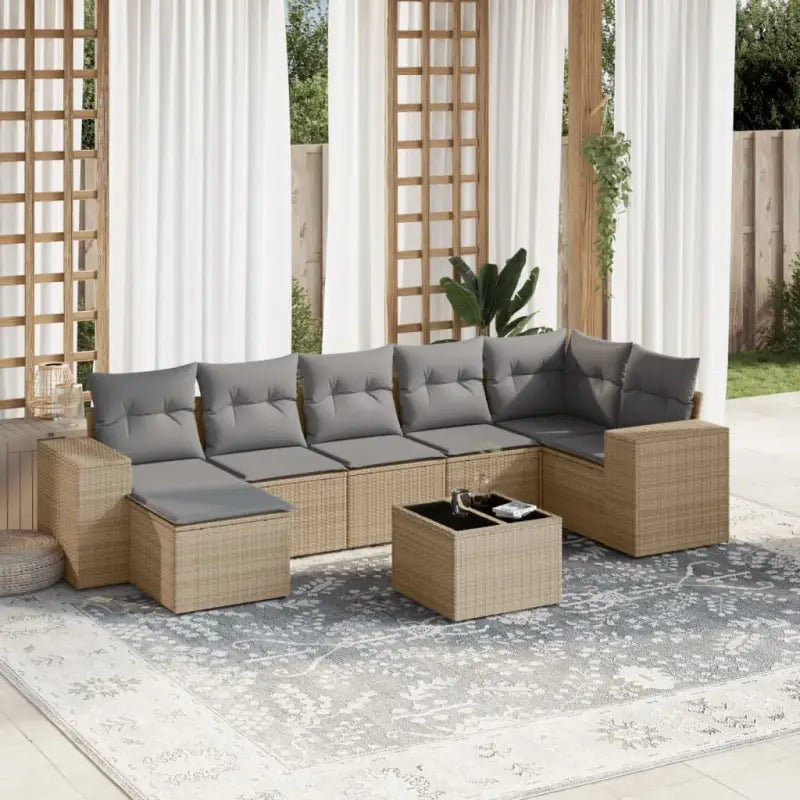 Loungeset met beige materiaal en gepoedercoat staal voor buiten - beige en lichtgrijs / Met tafel - Tuinsets
