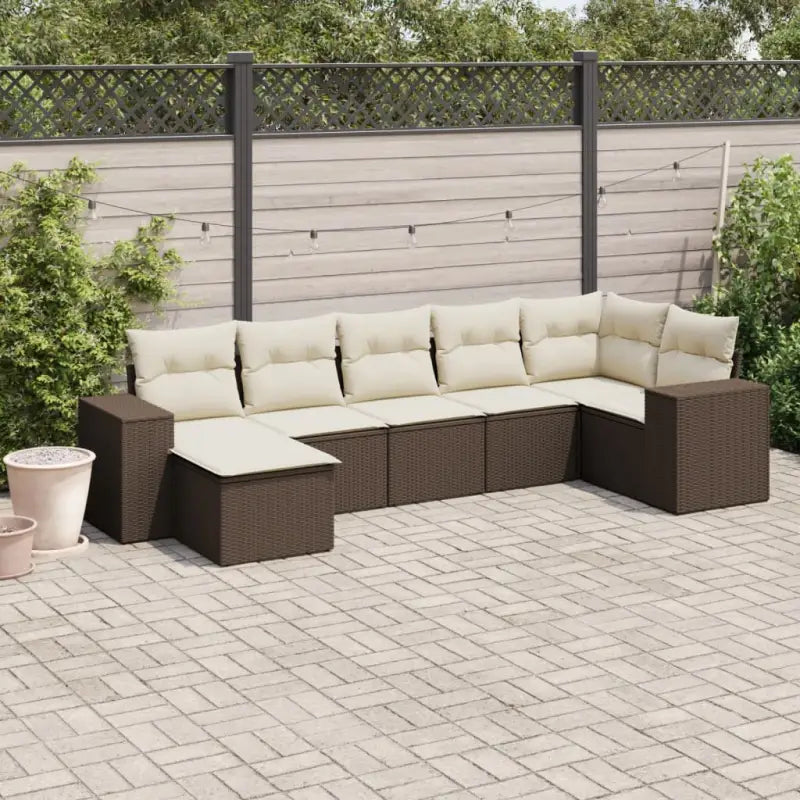 Loungeset met beige materiaal en gepoedercoat staal voor buiten - Bruin en crème / Zonder tafel - Tuinsets