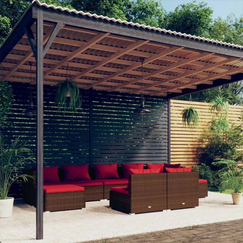 Loungeset met comfortabele diepte zitting en perfecte afmetingen zitkussen - Bruin en kaneelrood / 2x hoek + 5x midden