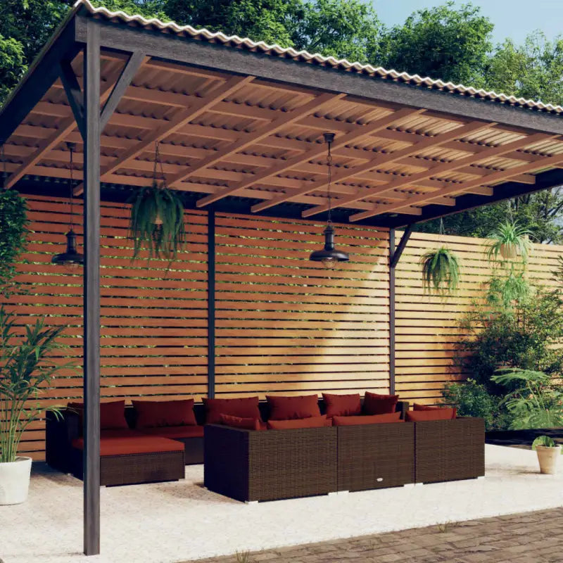 Loungeset met comfortabele diepte zitting en perfecte afmetingen zitkussen - Bruin en kaneelrood / 4x hoek + 4x midden