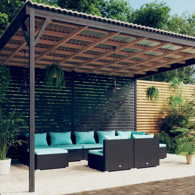 Loungeset met comfortabele diepte zitting en perfecte afmetingen zitkussen - Zwart en waterblauw / 2x hoek + 5x midden
