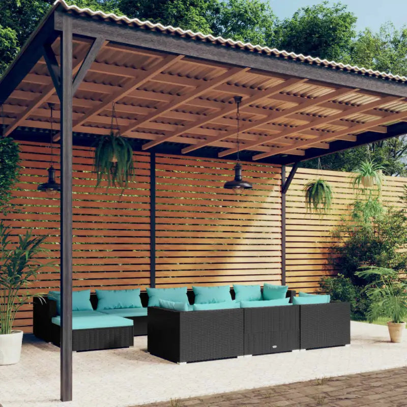 Loungeset met comfortabele diepte zitting en perfecte afmetingen zitkussen - Zwart en waterblauw / 4x hoek + 4x midden
