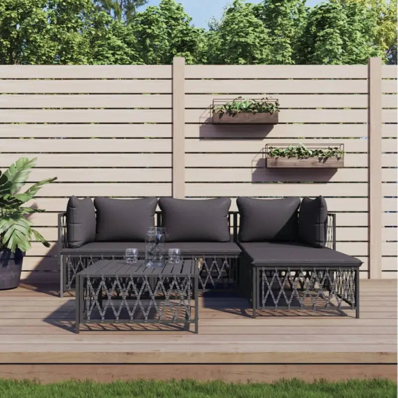 Loungeset met geweven stof en antraciet materiaal voor buitenruimte - Tuinsets