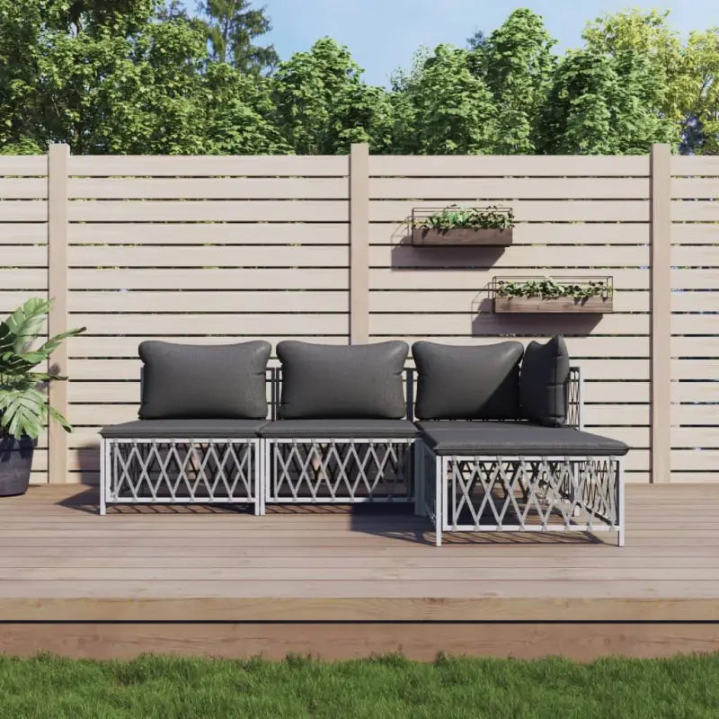Loungeset met geweven stof en antraciet materiaal voor buitenruimte - Wit / hoek + 2x midden + voetensteun - Tuinsets