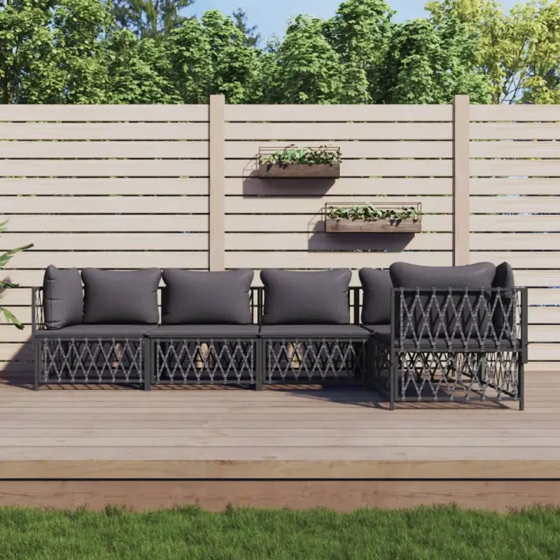Loungeset met geweven stof en antraciet materiaal voor buitenruimte - Antraciet / 3x hoek + 2x midden - Tuinsets