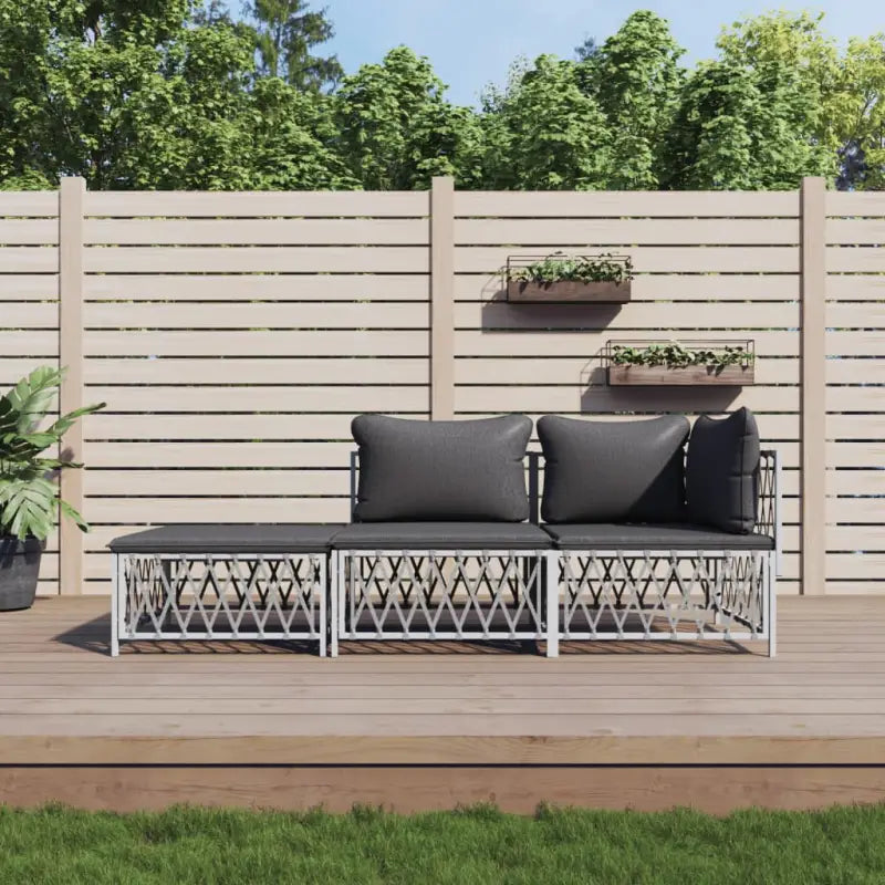 Loungeset met geweven stof en antraciet materiaal voor buitenruimte - Wit / hoek + midden + voetensteun - Tuinsets