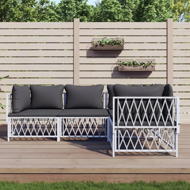 Loungeset met geweven stof en antraciet materiaal voor buitenruimte - Wit / 3x hoek + midden - Tuinsets