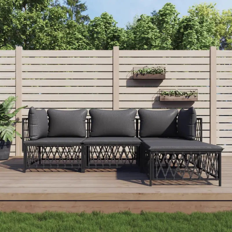 Loungeset met geweven stof en antraciet materiaal voor buitenruimte - Antraciet / 2x hoek + midden + voetensteun