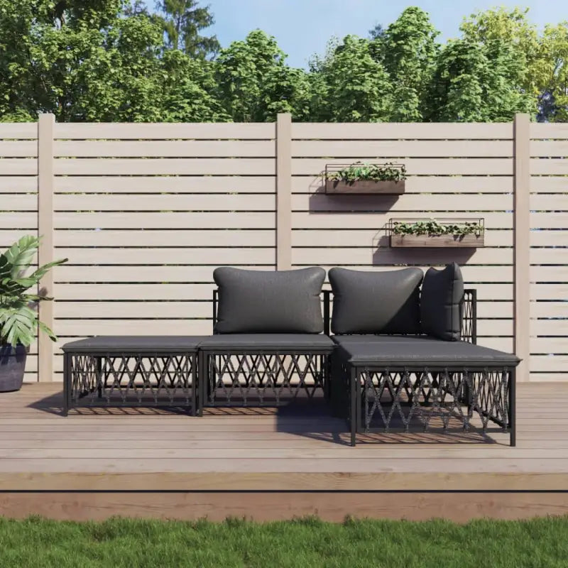 Loungeset met geweven stof en antraciet materiaal voor buitenruimte - Antraciet / hoek + midden + 2x voetensteun