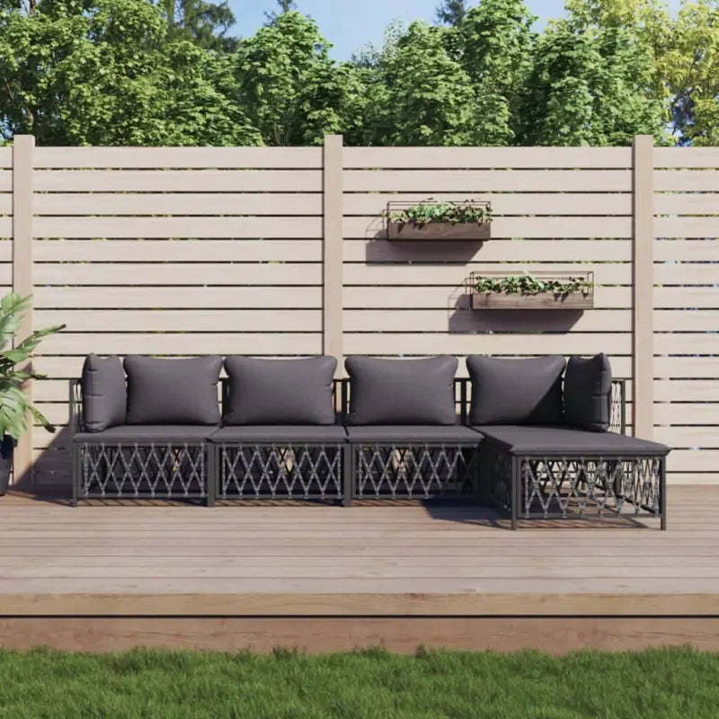 Loungeset met geweven stof en antraciet materiaal voor buitenruimte - Antraciet / 2x hoek + 2x midden + voetensteun