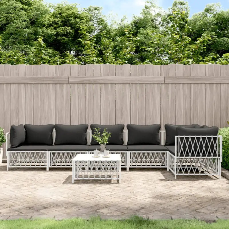 Loungeset met geweven stof en antraciet materiaal voor buitenruimte - Wit / 3x hoek + 3x midden + Tafel - Tuinsets
