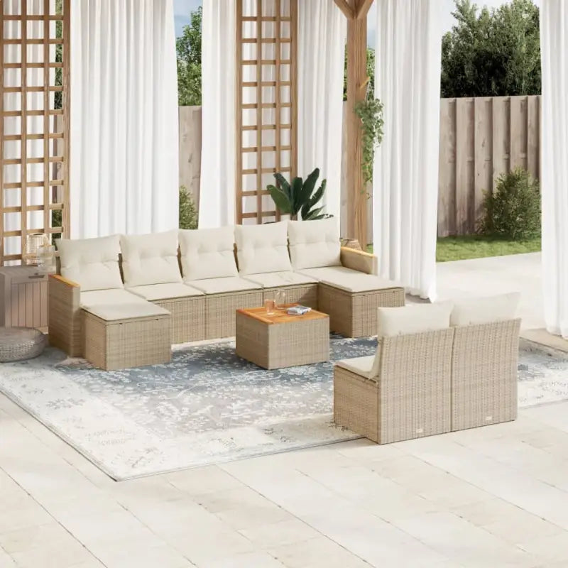 Loungeset met grijs materiaal en gepoedercoat staal voor buiten ontspanning - beige en crèmekleurig / Met tafel