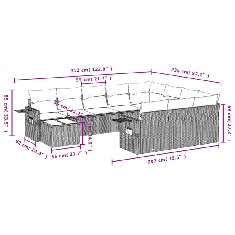 Loungeset met grijs materiaal en gepoedercoat staal voor tuin en terras - Tuinsets