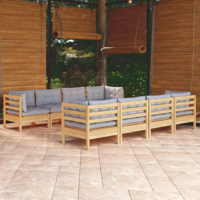Loungeset met massief grenenhout en voetenbank tafel voor buitengebruik - Bruin en grijs - Tuinsets