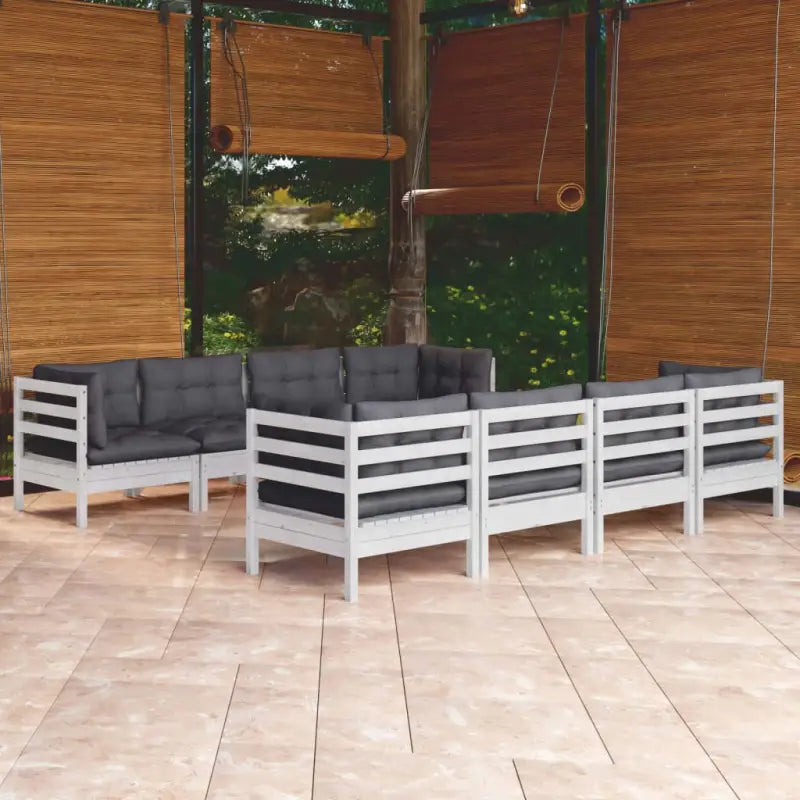 Loungeset met massief grenenhout en voetenbank tafel voor buitengebruik - Wit - Tuinsets