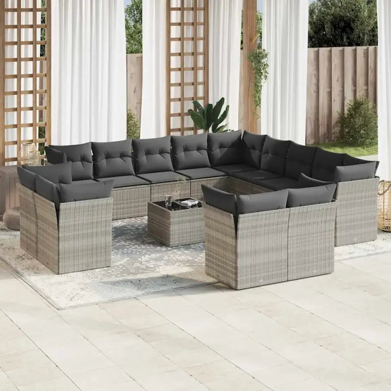Loungeset met poly rattan en beige materiaal voor tuin of terras - Lichtgrijs / Met tafel - Tuinsets