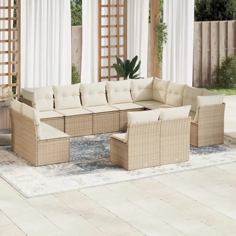 Loungeset met poly rattan en comfortabele zitervaring voor je tuin - beige en crèmekleurig / Zonder tafel - Tuinsets