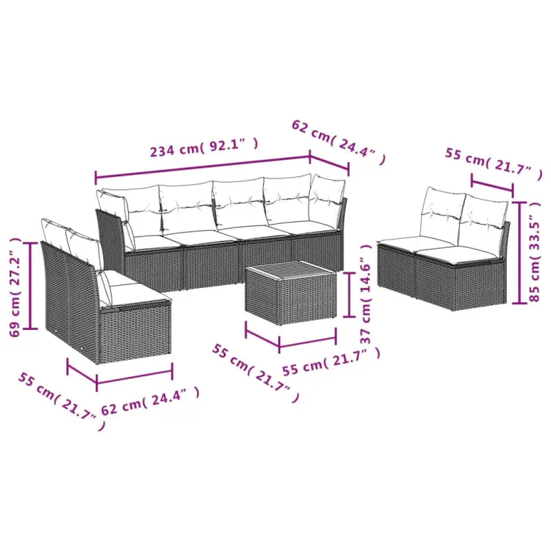 Loungeset met poly rattan en gepoedercoat staal voor jouw tuin - Beige en grijs - Tuinsets