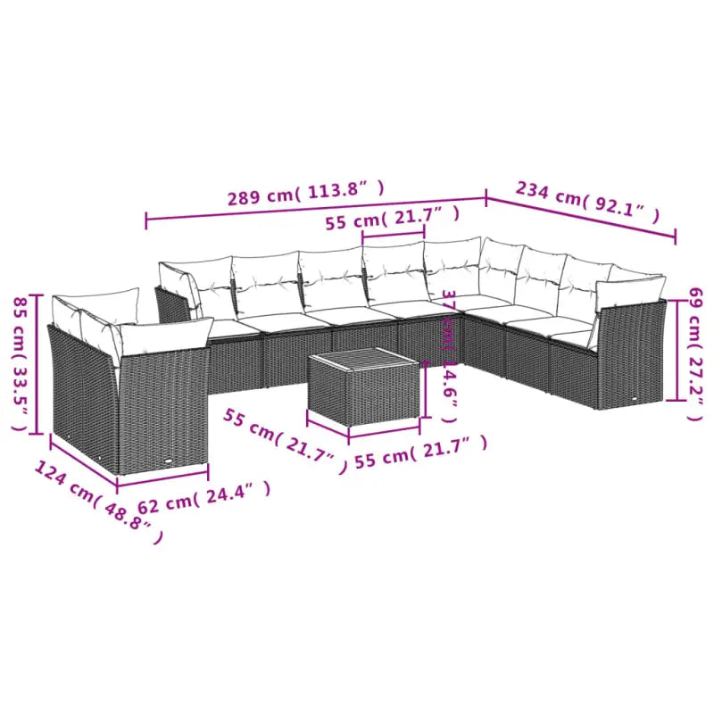Loungeset met poly rattan en gepoedercoat staal voor tuin of terras - Beige en grijs - Tuinsets