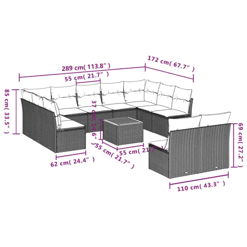Loungeset met poly rattan en gepoedercoat staal voor tuin en terras - Tuinsets