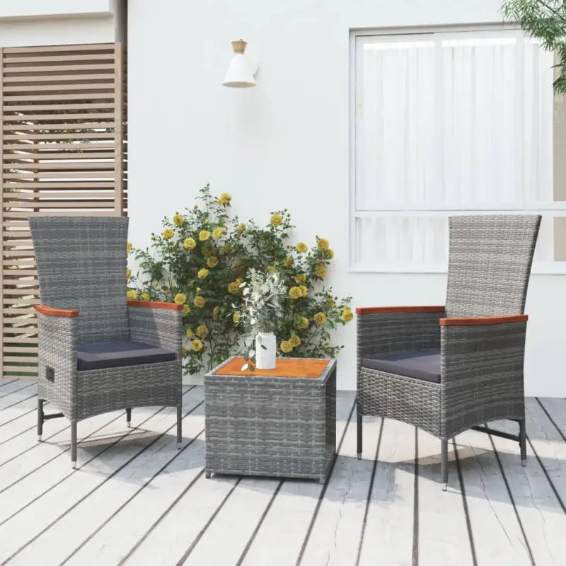 Loungeset met poly rattan en grijs materiaal voor uw tuin - 2x stoel + tafel - Tuinsets