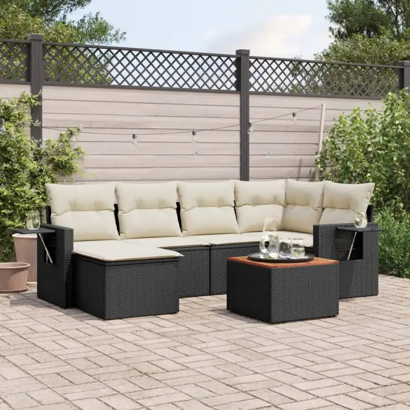 Loungeset met zwart materiaal en gepoedercoat staal voor tuin of terras - Zwart en crème - Tuinsets