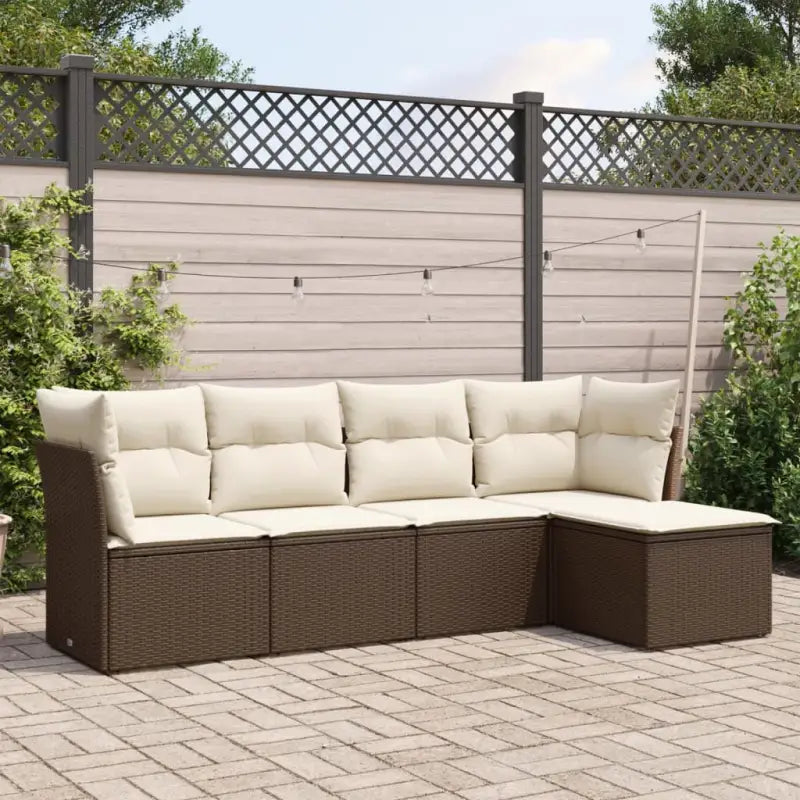 Loungeset van beige materiaal en gepoedercoat staal voor je tuin - Bruin en crème / Zonder tafel - Tuinsets