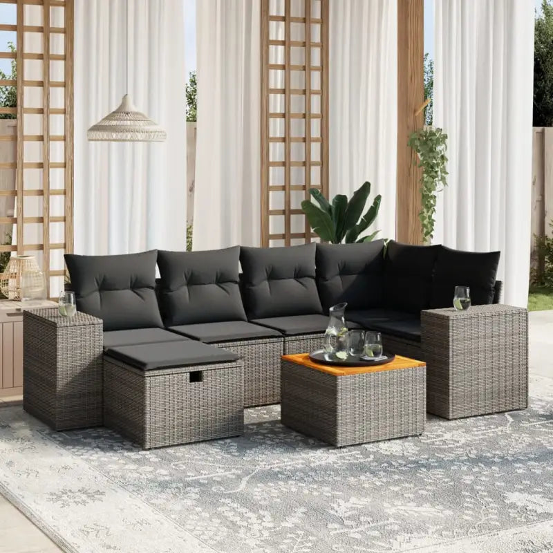 Loungeset van beige materiaal en gepoedercoat staal voor tuin | Afmetingen - Grijs / zonder opbergruimte - Tuinsets