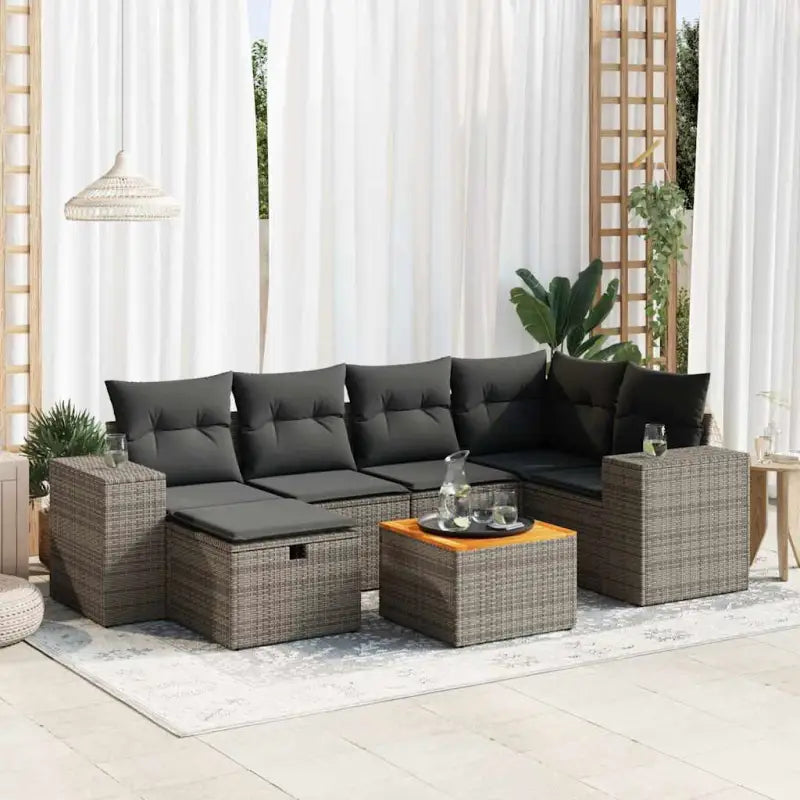 Loungeset van beige materiaal en gepoedercoat staal voor tuin | Afmetingen - Grijs / met opbergruimte - Tuinsets
