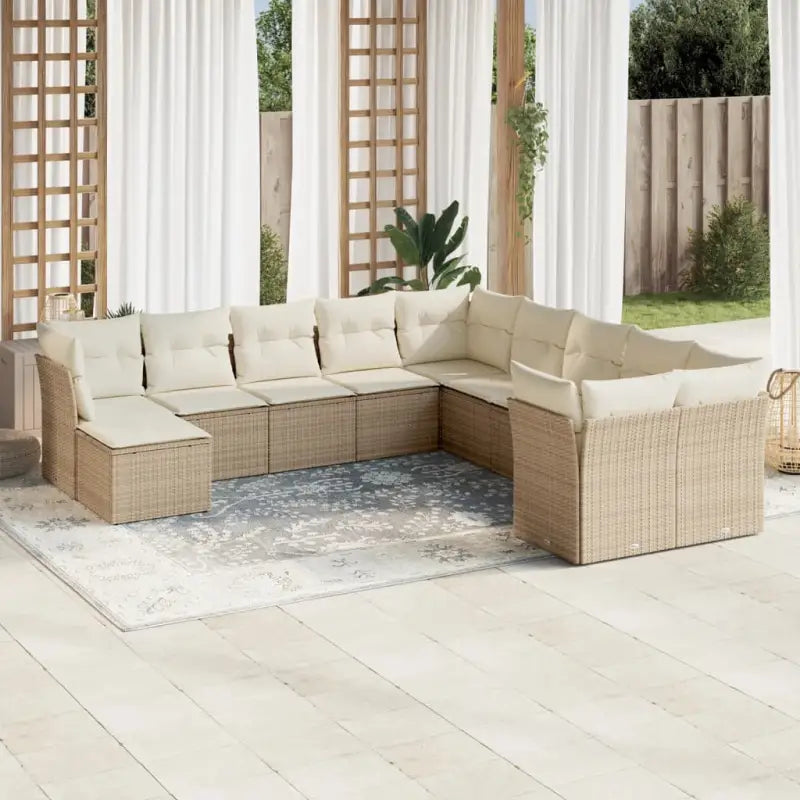 Loungeset van beige materiaal met gepoedercoat staal en afmetingen - beige en crèmekleurig / Zonder tafel - Tuinsets