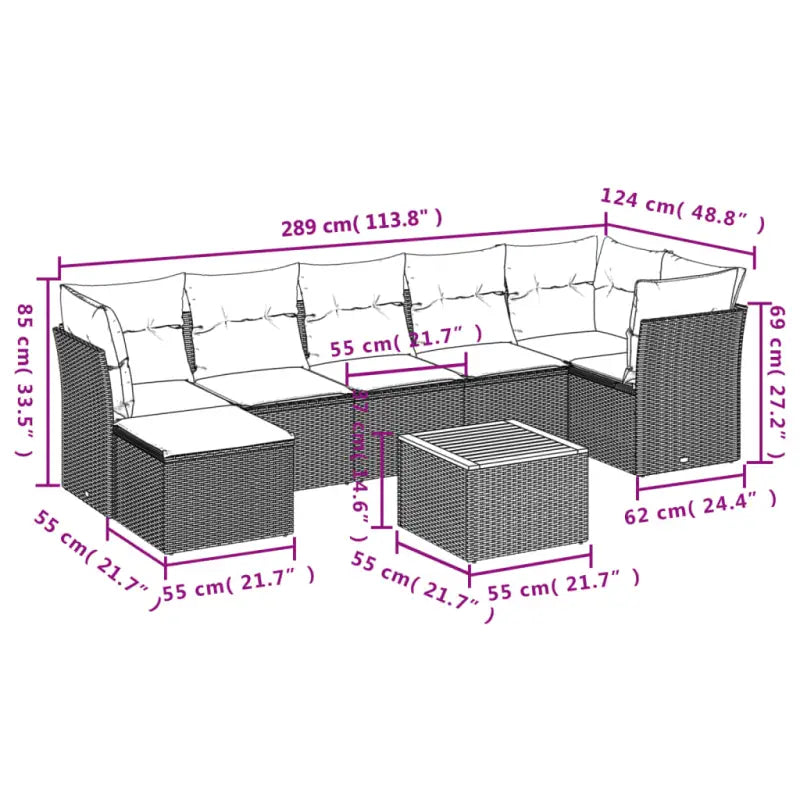 Loungeset van beige materiaal met gepoedercoat staal en afmetingen - Tuinsets
