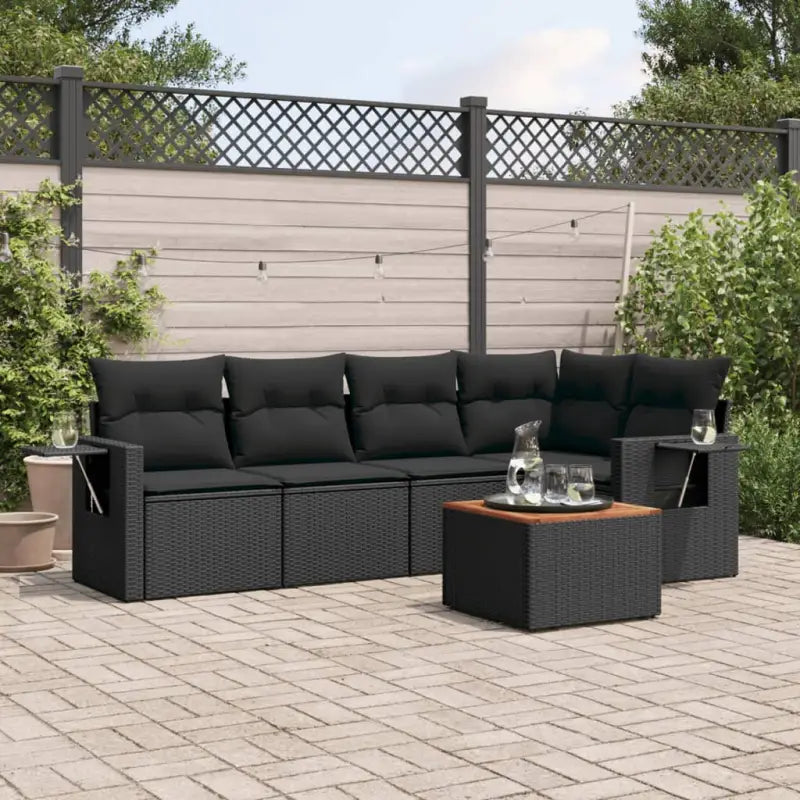 Loungeset van gemengd beige materiaal voor buiten ontspanning - Zwart / Tafel + hoek + 2x midden - Tuinsets