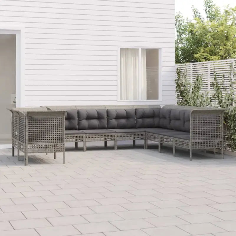 Loungeset van gepoedercoat staal met grijs materiaal voor je tuin - 5x hoek + 4x midden - Tuinsets