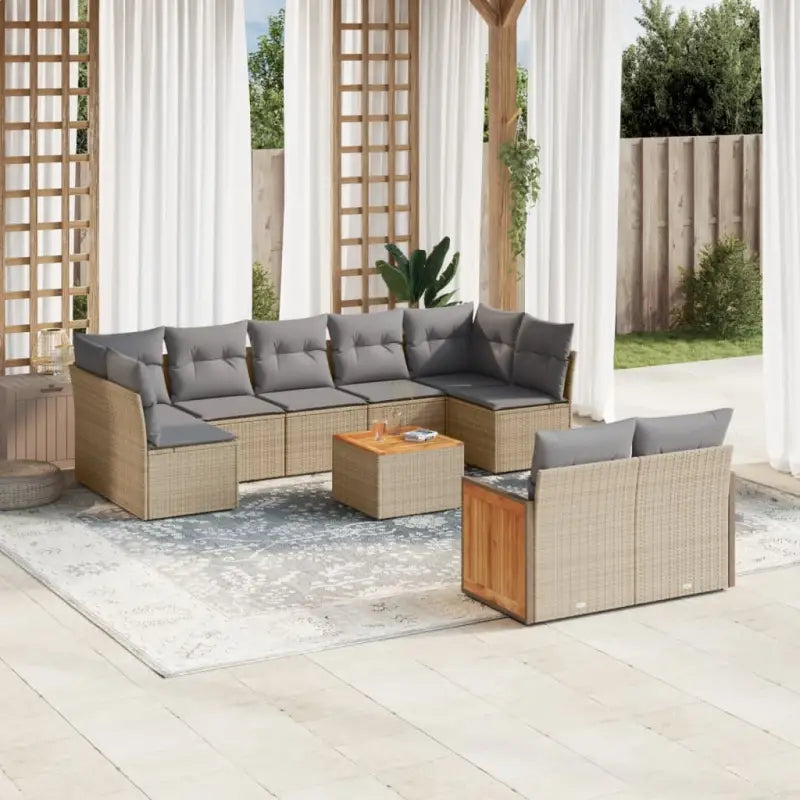 Loungeset van gepoedercoat staal met grijs materiaal voor tuin of terras - Beige en grijs / Met tafel - Tuinsets