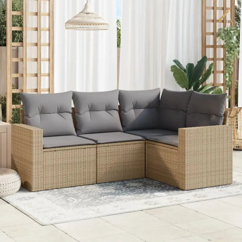 Loungeset van gepoedercoat staal voor tuin of terras in zwart materiaal - Beige en grijs / Zonder tafel - Tuinsets