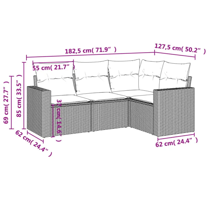 Loungeset van gepoedercoat staal voor tuin of terras in zwart materiaal - Tuinsets