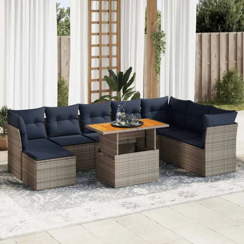 Loungeset van grijs materiaal en gepoedercoat staal met afmetingen - Grijs / met opbergruimte - Tuinsets