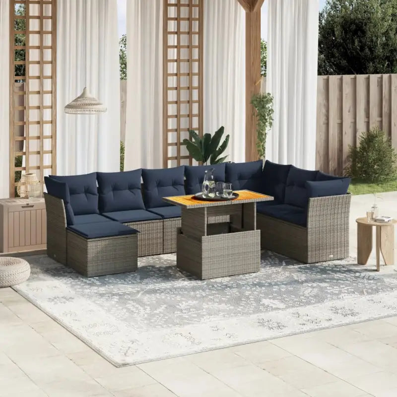 Loungeset van grijs materiaal en gepoedercoat staal met afmetingen - Tuinsets