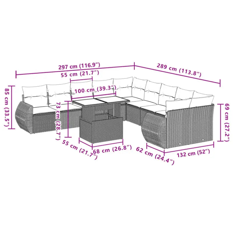 Loungeset van grijs materiaal en gepoedercoat staal voor tuin en terras - Tuinsets