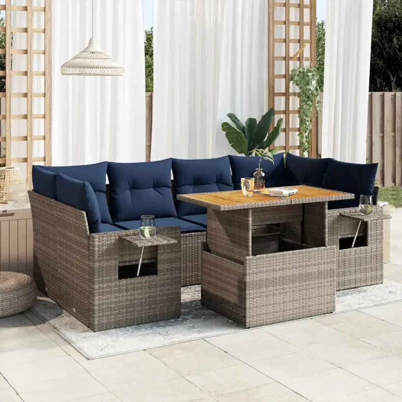 Loungeset van grijs materiaal met gepoedercoat staal voor buitenplezier - Grijs / met opbergruimte - Tuinsets